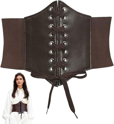 Brede Corsetriem voor Dames - Zwarte Elastische PU Tailleband met Kanten Ontwerp - Leren Tailleband voor Cosplay, Feestkleding en Middeleeuwse Stijl