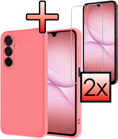 Hoesje - Met 2x Screenprotector - Geschikt voor Samsung Galaxy A17 - Sterk & Shockproof - Back Cover - Siliconen Case - Telefoon Hoes - Lichtroze