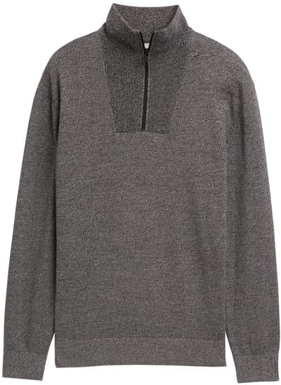 Tom Tailor Denim - Troyer gebreide trui van katoen - Maat XS - Black Grey Mouline
