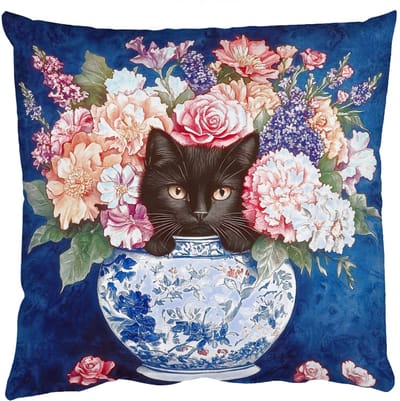 Sierkussens - Kussentjes Woonkamer - 50x50 cm - Kat - Felgekleurde bloemen - Vaas