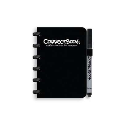 Correctbook A6 Uitwisbaar Notitieboek – Herbruikbaar schrift – Ink Black / Zwart – Blanco – Inclusief pen & wisdoekje – Aanvulbaar met extra pagina’s