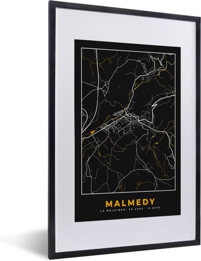 Fotolijst incl. Poster - Malmedy - Goud - Plattegrond - Kaart - Stadskaart - 40x60 cm - Posterlijst