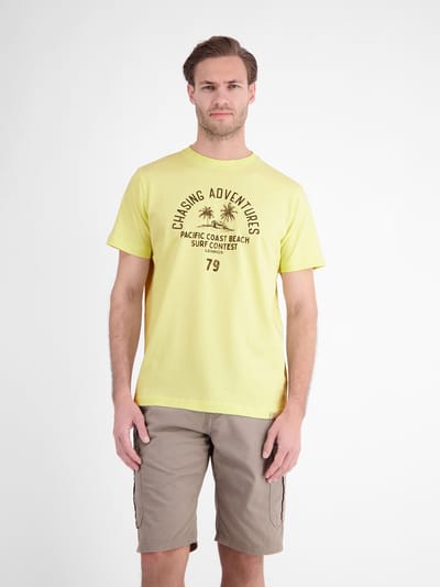 LERROS T-shirt met ronde hals van zacht katoen en 'summervibe'-print , Maat: S , Kleur: LEMON WATER , 100% katoen