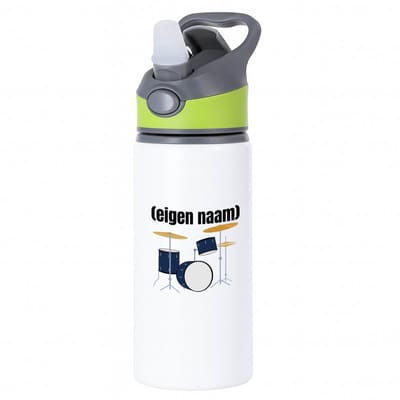 Hacebo® - drumstel met eigen naam waterfles met rietje groen - Drummen - muziek liefhebbers - drummers - verjaardag - cadeau - kado - water fles - 650ML