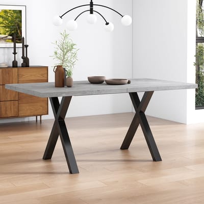 REDOM Salontafel 140x80x76 cm van MDF en metaal, kruisframe in betonlook grijs/zwart