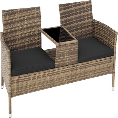 Luxe 2-zits tuinbank met tafel in polyrotan voor balkon en terras