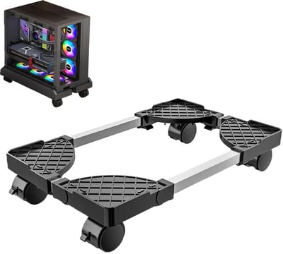 Dailygoods- CPU-standaard met vier wielen - mobiele CPU-houder - computerstandaard - zwart - kunststof - eenvoudig te installeren