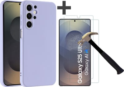 Hoesje geschikt voor Samsung Galaxy S25 Ultra hoesje zacht siliconen met 2 Stuks gehard glas Screenprotectors- Arara backcover - Lila