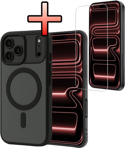 Hoesje - Met Screenprotector - Geschikt voor Apple iPhone 17 Pro - Magsafe Compatible - Sterk & Shockproof - Back Cover - Shock Proof Case - Telefoon Hoes - Zwart