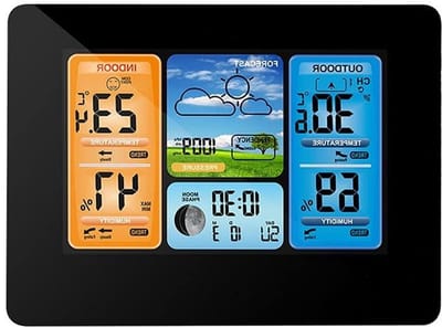 Digitaal weerstation - Weerklok barometer - Weersvoorspelling binnen - Met draadloze sensor - 16.7 x 12.9 cm - Zwart