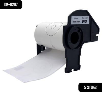 DULA Brother DK kompatible Etiketten, DK-11207 11207, Weiß, Permanent, 5 Rollen, 100 Etiketten pro Rolle