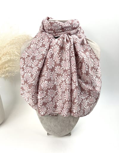Lange dames sjaal Almina-gebloemd motief-roze wit goud oud roze