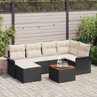 vidaXL - Tuinbank - Set - 7 - st - Zwart - en - Crème - poly - rattan