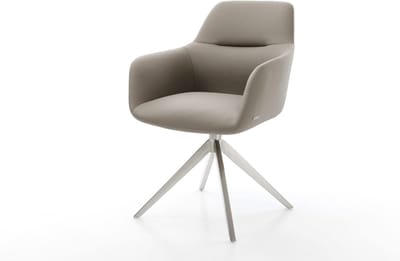 Eetkamerstoel Pejo-Flex kruisframe breed roestvrij staal echt leer mud 360° draaibaar rocker-functie pocketveer kern