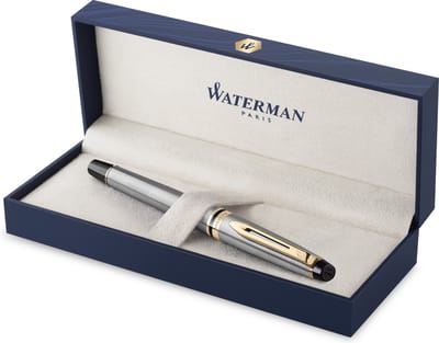 Waterman Expert vulpen | roestvrij staal met 23-karaats gouden trim | Fijne punt | geschenkverpakking