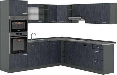 Vicco Hoekkeuken R-Line, Zwart beton/Antraciet, 247 x 237 cm zonder werkblad