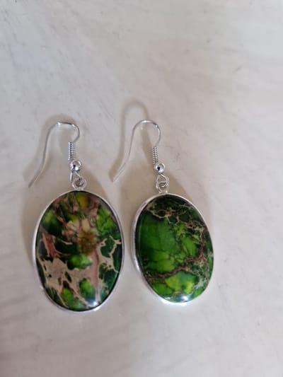 Gemstones-silver oorhangers zeegroene JASPIS ovaal in 925 sterling zilver 2,5 x 1,8 cm 8 gram