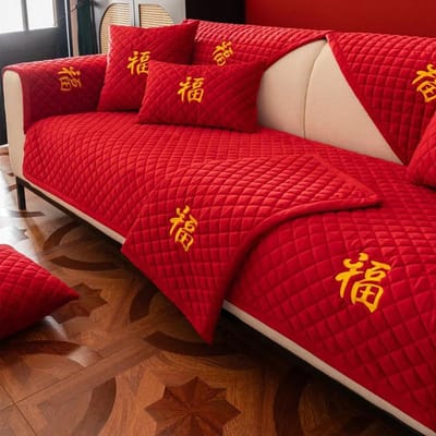 Housse de canapé de Style chinois, housse de luxe en peluche rouge antidérapante, coussin de canapé pour salon, canapé universel, housse de fauteuil, serviette 70x70cm 1pcs
