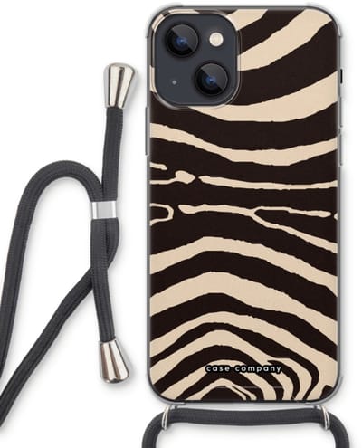 Case Company® - Hoesje met koord geschikt voor iPhone 13 hoesje met Koord - Arizona Zebra - Telefoonhoesje met Zwart Koord - Bescherming aan alle Kanten en Over de Schermrand