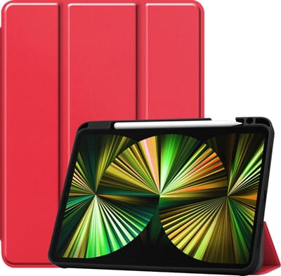 Hoesje - Geschikt voor Apple iPad Pro (2021) - 12.9 inch - Dun & Stevig - Trifold Bookcase - Hard Cover Case - Met Uitsparing Geschikt voor Apple Pencil - Hardcover Book - Tablet Hoes - Rood