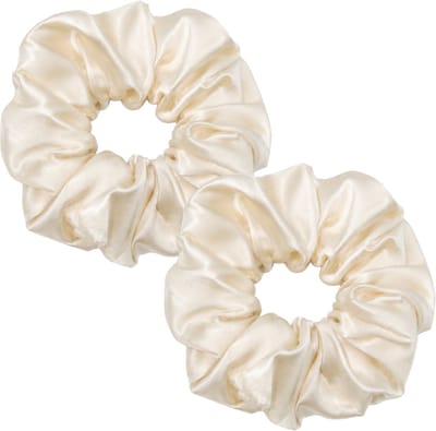 Lajetti - Zijden Scrunchies Beige Set van 2 - 100% Moerbeizijde 19 Momme - Voor Slapen