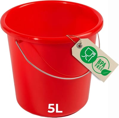 Novaliv emmer 5L rood met maatverdeling - schoonmaak emmer 5 liter? 22,5 cm Praktische alleskunner met schaalverdeling voor huishouden & tuin ideaal als huishoudemmer, wateremmer, dweilemmer, emmer