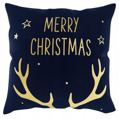 Kerst Kussenhoes 45x45cm - Marineblauw met Gouden Print