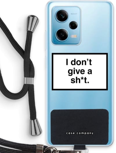 Case Company® - Hoesje met koord geschikt voor Xiaomi Redmi Note 12 Pro 5G hoesje met Koord - Don't give a shit - Telefoonhoesje met Zwart Koord - Bescherming aan alle Kanten en Over de Schermrand