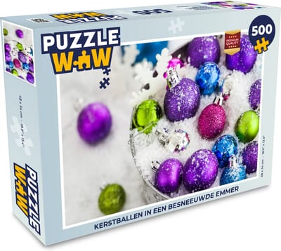 Puzzel Kerstballen in een besneeuwde emmer - Legpuzzel - Puzzel 500 stukjes - Kerst - Cadeau - Kerstcadeau voor mannen, vrouwen en kinderen