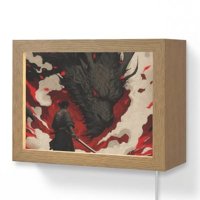 Wandlamp 20x15 cm - Oplaadbaar - Krijger - Draak - Zwart - Rood - Rook - Wandlampen binnen woonkamer - Slaapkamer lamp met kabel - Decoratieve nachtlamp - Vloerlamp snoer