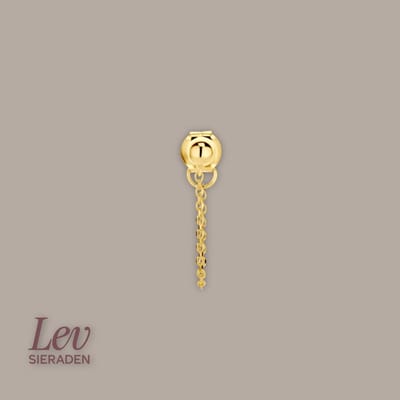 Lev Sieraden - 14 karaat geelgouden oorknop bolletje met ketting - per stuk