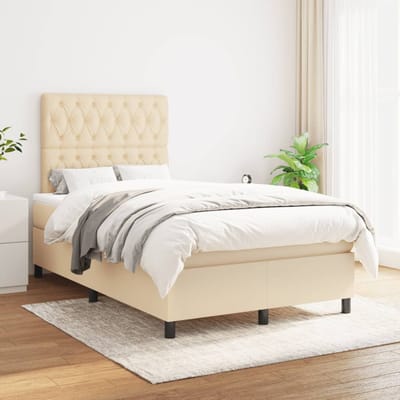 vidaXL - Boxspring - met - matras - stof - crèmekleurig - 120x190 - cm