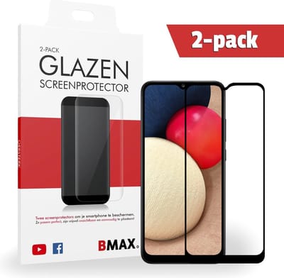 2-pack BMAX Samsung Galaxy A02S Glazen Screenprotector / Full Cover gehard glas / Beschermglas / Tempered Glass / Glasplaatje - Zwart