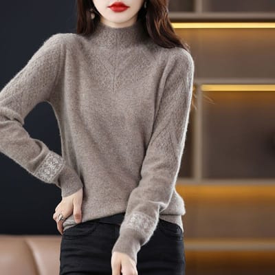 Pull tricoté épais en jacquard d'hiver à col semi-haut pour femme, pull ample à la mode 2XL 130-70kg gray