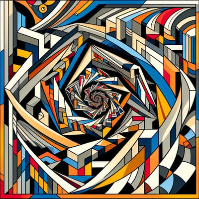 Abstract escher schilderij | Escheriaanse abstractie: een kunstzinnige labyrinth van oneindige perspectieven | Kunst - 40x40 centimeter op Canvas | Foto op Canvas