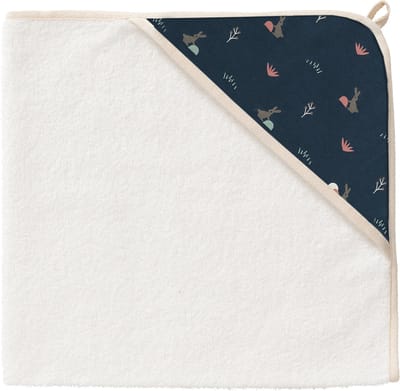Fresk Wrapper – Baby Badcape - Omslagdoek baby - Absorberende Handdoek - Biologisch Katoen - Donkerblauw - Rabbit Mood Indigo