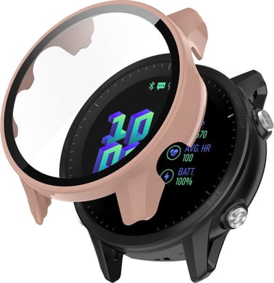 Watch case screenprotector - hoesje - gehard glas - geschikt voor Garmin Forerunner 955 - roze