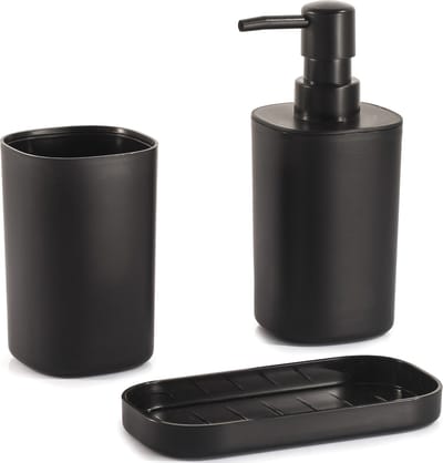 MSV Badkamer Accessoireset – 3-delige Badkamer Set met Zeephouder, Zeepdispenser en Beker – Stijlvolle Badkamer Accessoires Set