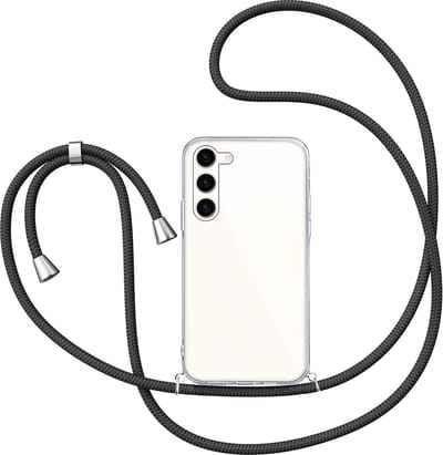 Hoesje met Koord geschikt voor Samsung Galaxy S23 - Back Cover Siliconen Case Transparant Hoes Zwart