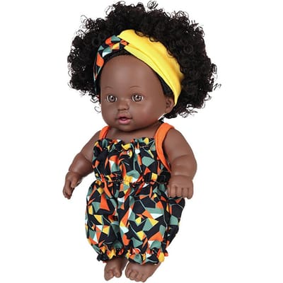 8 Inch Zwarte Reborn Pop met Jurk Krullend Haar 20cm Realistische Baby Pop Simulatie Speelgoed Volledig Vinyl Lichaam voor Meisjes Verjaardagscadeau