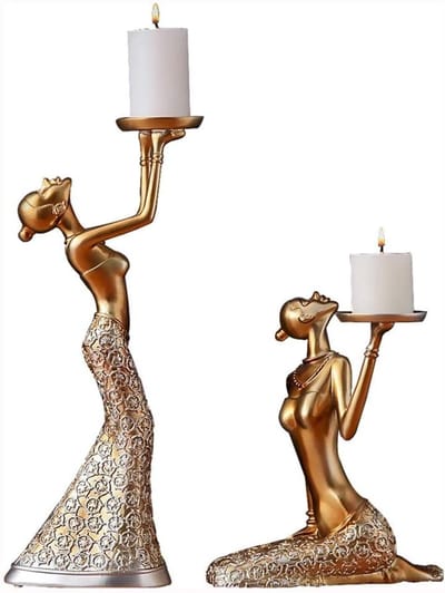 Kaarsenhouder Standbeeld - Hars Decoratie - Sfeervol Huis - Klassieke Koninklijke Stijl - Medium Formaat - A