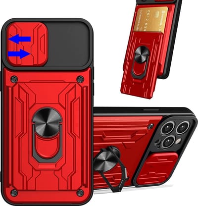 Hoesje Geschikt voor iPhone 12 Pro Max met pashouder / Ringhouder / lens bescherming – Rood