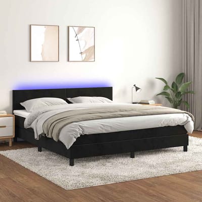 vidaXL - Boxspring - met - matras - en - LED - fluweel - zwart - 160x200 - cm