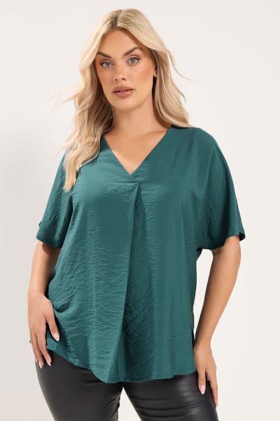 Yours Blauwgroene Blouse Met Vhals Size 42