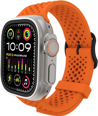 Stravo Geperforeerd Siliconen Sport Bandje – Ademend & Lichtgewicht – Geschikt voor Apple Watch 42mm (Series 11/10), 41mm (Series 9/8/7), 40mm (Series 6/5/4, SE 3/2/1), 38mm (Series 3/2/1) – Oranje