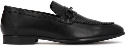 Black leather men's loafers with metal embellishment