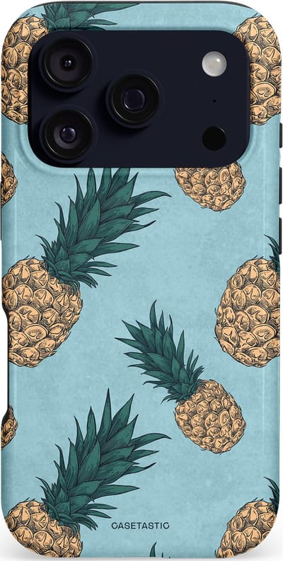 Casetastic hoesje geschikt voor Apple iPhone 17 Pro - MagSafe - Dubbellaagse bescherming - Tropische Ananas - Fashion Case - Lichtblauw Taupe Donkergrijs