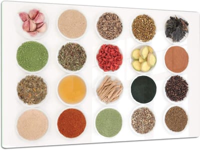 Glazen Kookplaat - Snijplank Werkblad - Keuken Beschermen - Krasbestendig Gehard Glas - 80 x 52 cm - Portions of spices