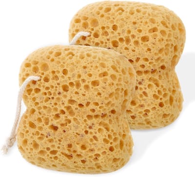 Grote Exfoliërende Douche Spons Set van 2, Schuim Loofah voor Bad en Douche, Badkamer Accessoires voor Mannen en Vrouwen - Geel