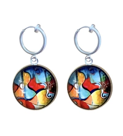 Klem oorbellen- Rivka- rood- blauw-geen gaatje-Charme Bijoux